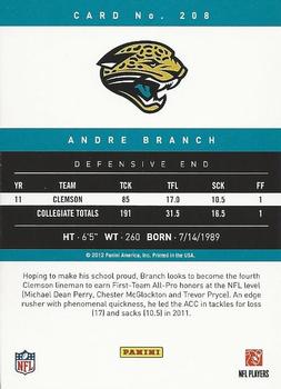2012 Panini Prestige #208 Andre Branch Back