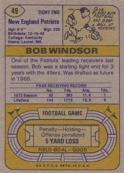 1974 Topps Parker Brothers Pro Draft #49 Bob Windsor Back
