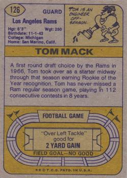 1974 Topps Parker Brothers Pro Draft #126 Tom Mack Back