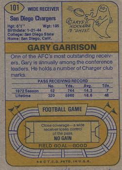 1974 Topps Parker Brothers Pro Draft #101 Gary Garrison Back