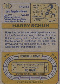 1974 Topps Parker Brothers Pro Draft #109 Harry Schuh Back