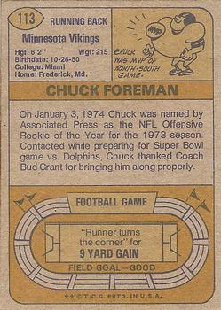 1974 Topps Parker Brothers Pro Draft #113 Chuck Foreman Back
