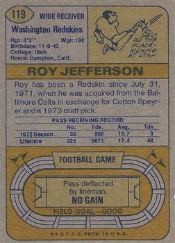 1974 Topps Parker Brothers Pro Draft #119 Roy Jefferson Back
