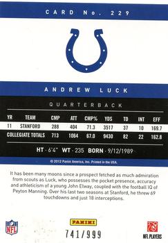 2012 Panini Prestige - Extra Points Blue #229 Andrew Luck Back