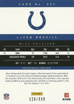 2012 Panini Prestige - Extra Points Blue #293 LaVon Brazill Back