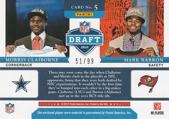 2012 Panini Prestige - NFL Draft Combo Materials #5 Morris Claiborne / Mark Barron Back