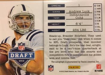 2012 Panini Prestige - NFL Draft Tickets Autographs #1 Andrew Luck Back