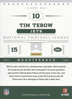 2012 Panini Prestige - Stars of the NFL #10 Tim Tebow Back