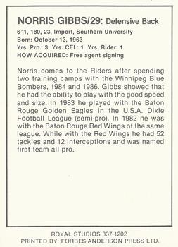 1987 Saskatchewan Roughriders #NNO Norris Gibbs Back