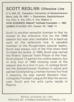 1987 Saskatchewan Roughriders #NNO Scott Redl Back