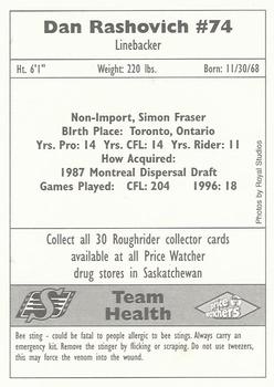 1997 Saskatchewan Roughriders #23 Dan Rashovich Back
