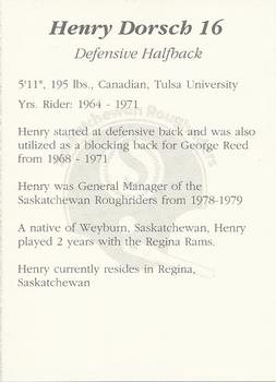 1991 Saskatchewan Roughriders 25th Anniversary Grey Cup 1966-1991 #NNO Henry Dorsch Back