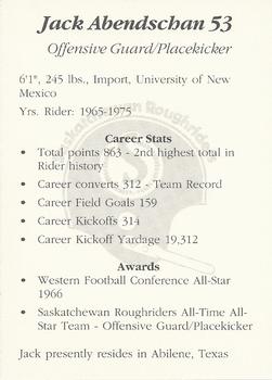1991 Saskatchewan Roughriders 25th Anniversary Grey Cup 1966-1991 #NNO Jack Abendschan Back