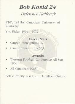 1991 Saskatchewan Roughriders 25th Anniversary Grey Cup 1966-1991 #NNO Bob Kosid  Back