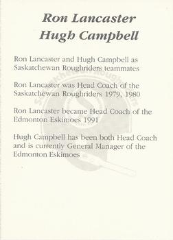 1991 Saskatchewan Roughriders 25th Anniversary Grey Cup 1966-1991 #NNO Ron Lancaster / Hugh Campbell Back