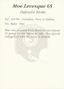 1991 Saskatchewan Roughriders 25th Anniversary Grey Cup 1966-1991 #NNO Moe Levesque Back