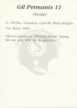 1991 Saskatchewan Roughriders 25th Anniversary Grey Cup 1966-1991 #NNO Gil Petmanis Back