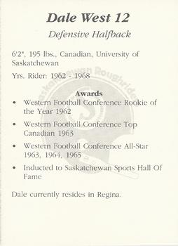 1991 Saskatchewan Roughriders 25th Anniversary Grey Cup 1966-1991 #NNO Dale West Back