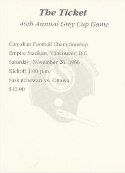 1991 Saskatchewan Roughriders 25th Anniversary Grey Cup 1966-1991 #NNO The Ticket Back