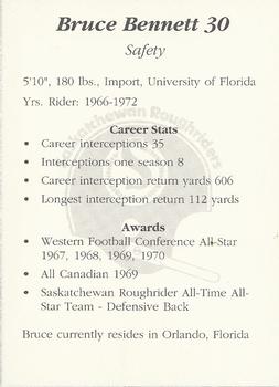 1991 Saskatchewan Roughriders 25th Anniversary Grey Cup 1966-1991 #NNO Bruce Bennett Back