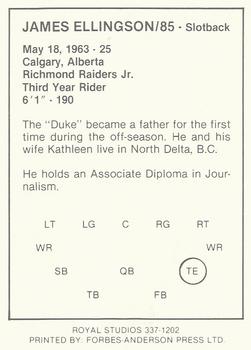 1988 Saskatchewan Roughriders #NNO James Ellingson Back