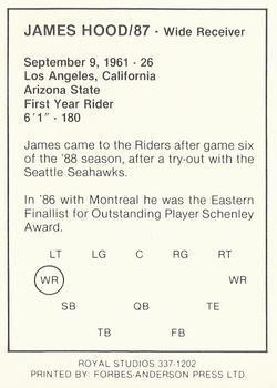 1988 Saskatchewan Roughriders #NNO James Hood Back