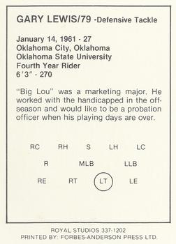 1988 Saskatchewan Roughriders #NNO Gary Lewis  Back