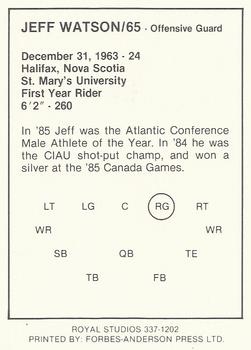 1988 Saskatchewan Roughriders #NNO Jeff Watson Back