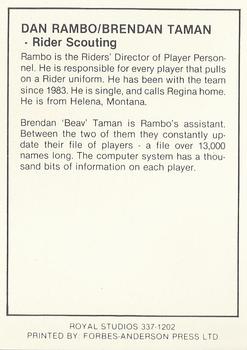 1988 Saskatchewan Roughriders #NNO Dan Rambo / Brendan Taman Back