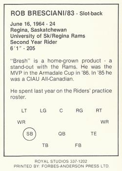 1988 Saskatchewan Roughriders #NNO Rob Bresciani Back