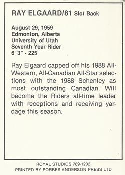 1989 Royal Studios Saskatchewan Roughriders #NNO Ray Elgaard  Back