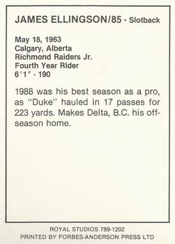 1989 Royal Studios Saskatchewan Roughriders #NNO James Ellingson  Back