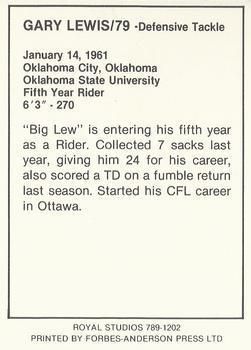 1989 Royal Studios Saskatchewan Roughriders #NNO Gary Lewis CFL Back