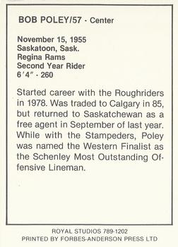 1989 Royal Studios Saskatchewan Roughriders #NNO Bob Poley  Back
