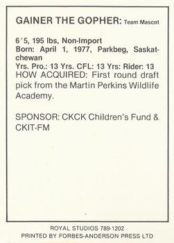 1989 Royal Studios Saskatchewan Roughriders #NNO Gainer Back