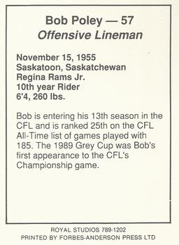 1990 Saskatchewan Roughriders #NNO Bob Poley  Back