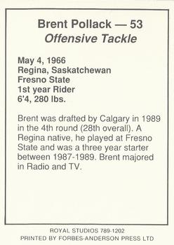 1990 Saskatchewan Roughriders #NNO Brent Pollock Back