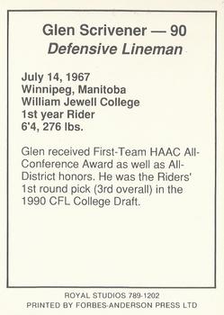 1990 Saskatchewan Roughriders #NNO Glen Scrivener  Back