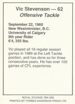 1990 Saskatchewan Roughriders #NNO Vic Stevenson Back