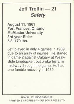 1990 Saskatchewan Roughriders #NNO Jeff Treftlin  Back