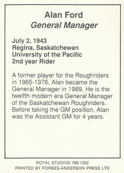 1990 Saskatchewan Roughriders #NNO Alan Ford Back