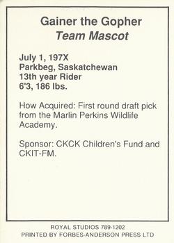 1990 Saskatchewan Roughriders #NNO Gainer (Mascot) Back