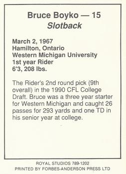 1990 Saskatchewan Roughriders #NNO Bruce Boyko  Back