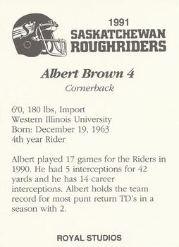 1991 Saskatchewan Roughriders #NNO Albert Brown  Back