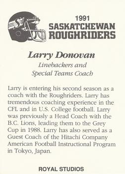 1991 Saskatchewan Roughriders #NNO Larry Donovan Back