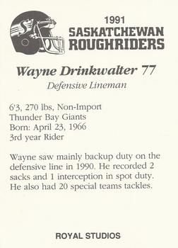 1991 Saskatchewan Roughriders #NNO Wayne Drinkwalter  Back