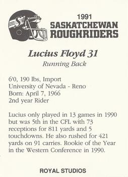 1991 Saskatchewan Roughriders #NNO Lucius Floyd  Back