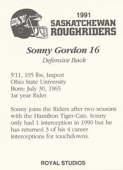 1991 Saskatchewan Roughriders #NNO Sonny Gordon  Back