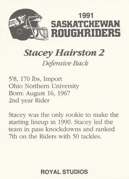 1991 Saskatchewan Roughriders #NNO Stacey Hairston  Back