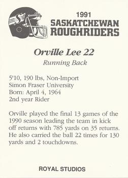 1991 Saskatchewan Roughriders #NNO Orville Lee  Back